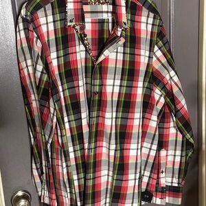 Dolce Vita Men's Red and Green Plaid Button Down Shirt